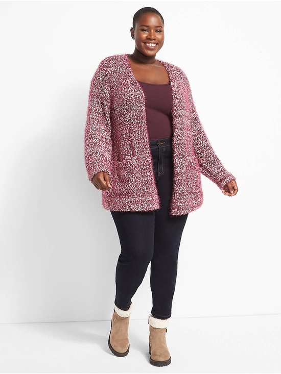 Lane Bryant Sweaters - Lane Bryant Marbled Open-Front Cardigan Wine & White Size 22/24 Layering
